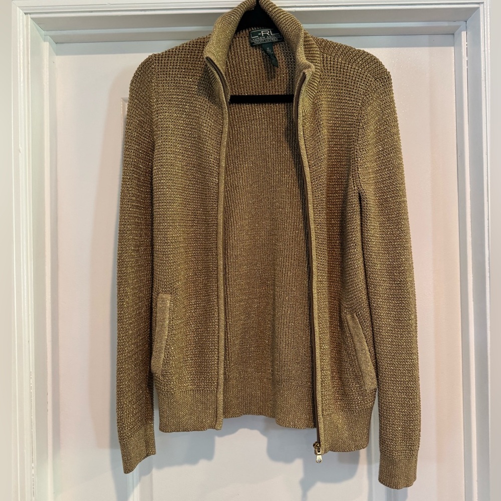 Ralph Lauren Metallic Gold Zip Cardigan M